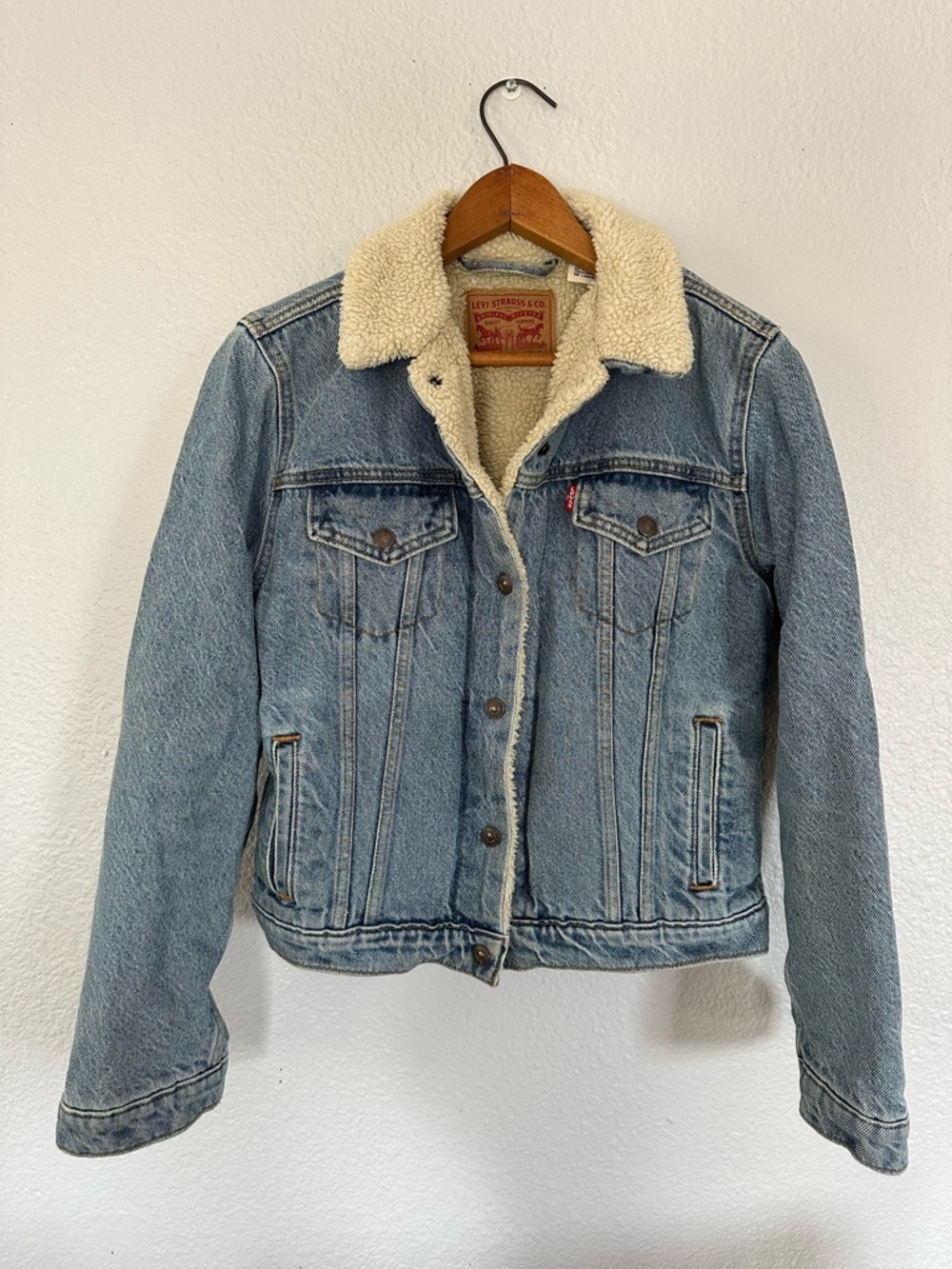 Levi's Light Blue Denim Jacket with Cream Sherpa Collar